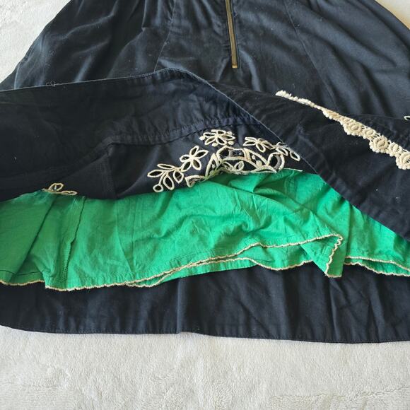 Anthropologie Y2K Black Embroidered Dress Sz 10 Zip Front Strappy Babydoll - Picture 10 of 12